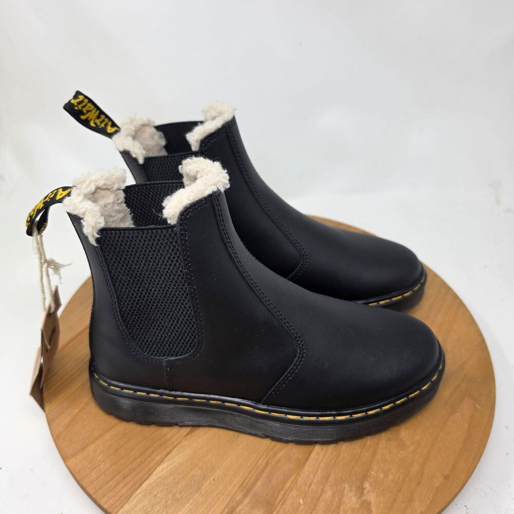 Dr Martens Boots Womens 6 Dorrian FL WarmWair Faux Fur Chelsea Black Leather